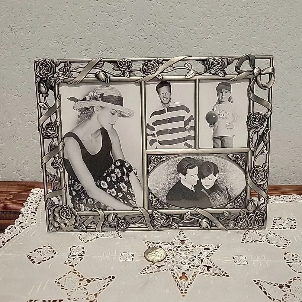 Vintage Deadstock Floral Pewter Photo/collage Frame 10x8  Holds 4 Pictures NIB